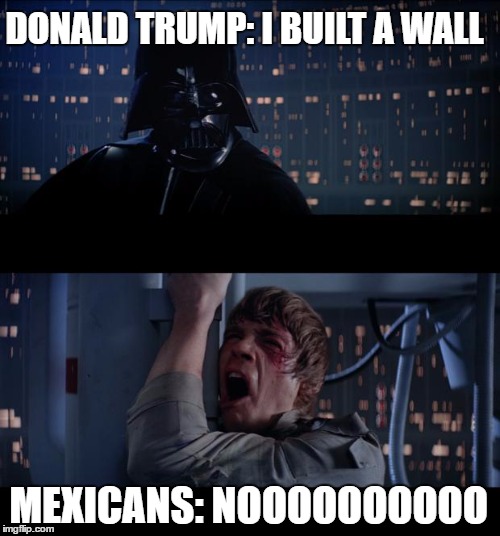 Star Wars No Meme | DONALD TRUMP: I BUILT A WALL; MEXICANS: NOOOOOOOOOO | image tagged in memes,star wars no | made w/ Imgflip meme maker