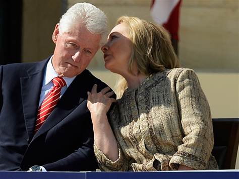 Hillary Clinton whispering to Bill Blank Meme Template