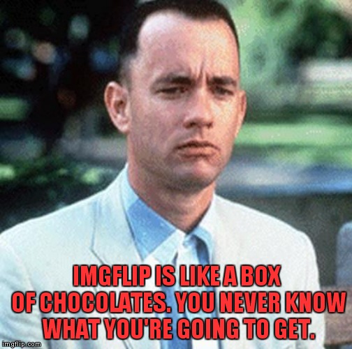 IMGFLIP IS LIKE A BOX OF CHOCOLATES. YOU NEVER KNOW WHAT YOU'RE GOING TO GET. | made w/ Imgflip meme maker