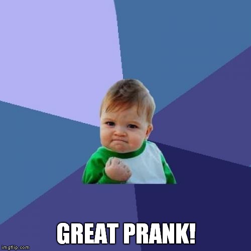 Success Kid Meme | GREAT PRANK! | image tagged in memes,success kid | made w/ Imgflip meme maker