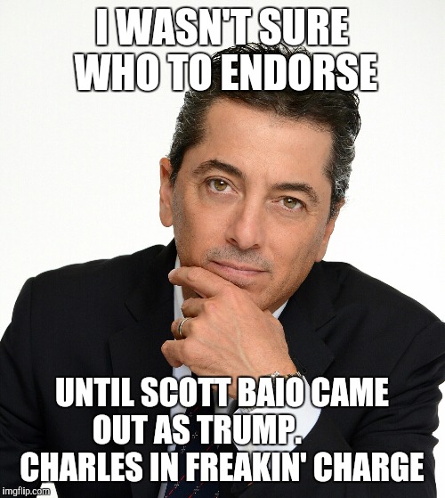 Scott Baio | I WASN'T SURE WHO TO ENDORSE; UNTIL SCOTT BAIO CAME OUT AS TRUMP.          CHARLES IN FREAKIN' CHARGE | image tagged in scott baio | made w/ Imgflip meme maker