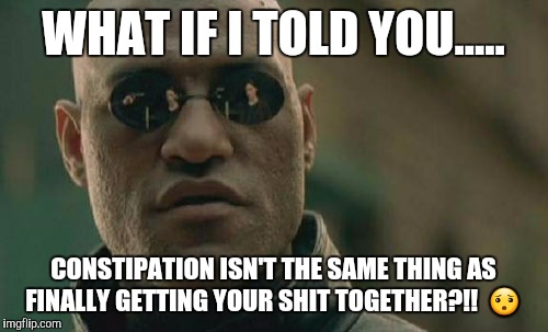 Matrix Morpheus | WHAT IF I TOLD YOU..... CONSTIPATION ISN'T THE SAME THING AS FINALLY GETTING YOUR SHIT TOGETHER?!!  😯 | image tagged in memes,matrix morpheus | made w/ Imgflip meme maker