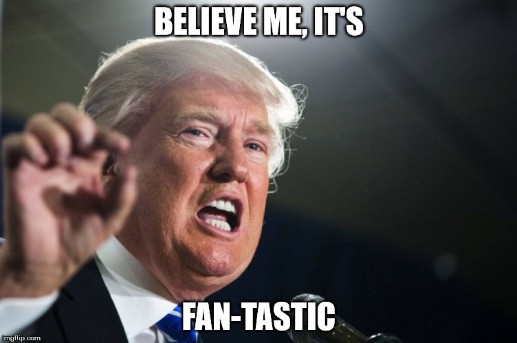 donald trump | BELIEVE ME, IT'S; FAN-TASTIC | image tagged in donald trump | made w/ Imgflip meme maker