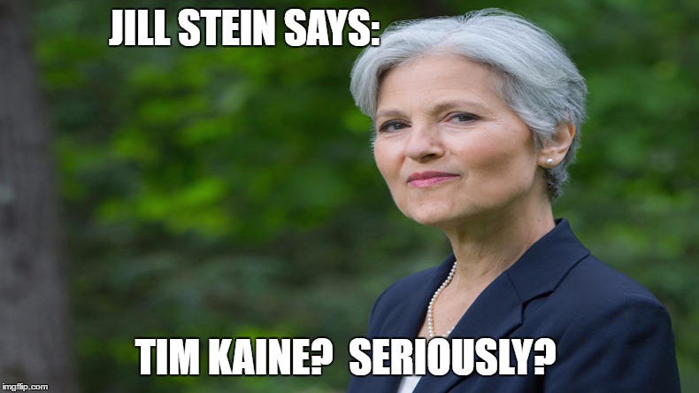 Jill Stein Says | JILL STEIN SAYS:; TIM KAINE?  SERIOUSLY? | image tagged in jill stein,tim kaine,hillary vp | made w/ Imgflip meme maker