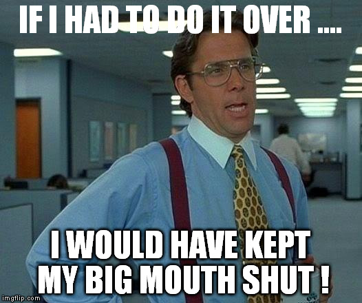That Would Be Great | IF I HAD TO DO IT OVER .... I WOULD HAVE KEPT MY BIG MOUTH SHUT ! | image tagged in memes,that would be great | made w/ Imgflip meme maker