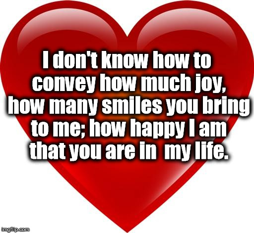 My heart | I don't know how to convey how much joy, how many smiles you bring to me; how happy I am that you are in  my life. | image tagged in my heart | made w/ Imgflip meme maker