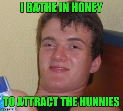 Sweet | I BATHE IN HONEY; TO ATTRACT THE HUNNIES | image tagged in memes,10 guy | made w/ Imgflip meme maker