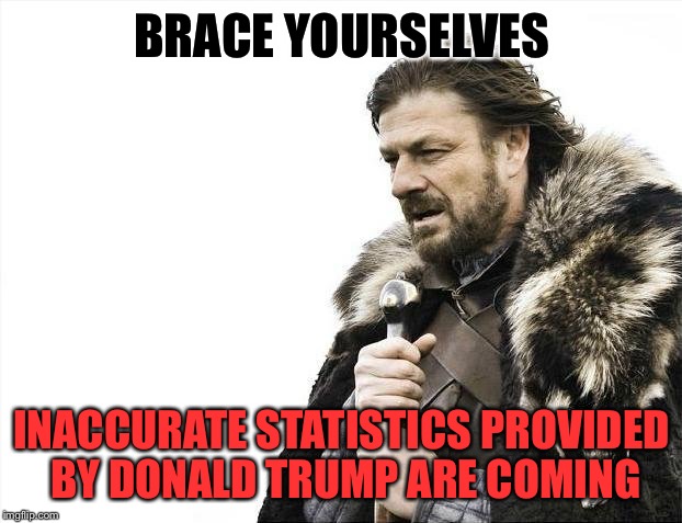 Brace Yourselves a 60% Increase in Lying About the Murder Rate is Coming | BRACE YOURSELVES; INACCURATE STATISTICS PROVIDED BY DONALD TRUMP ARE COMING | image tagged in memes,brace yourselves x is coming,donald trump,rnc,speeches | made w/ Imgflip meme maker