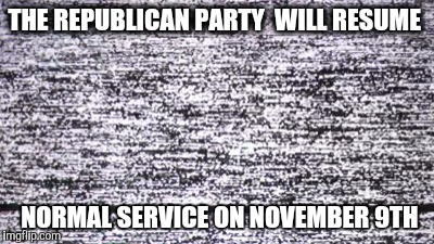 télévision vhs | THE REPUBLICAN PARTY 
WILL RESUME; NORMAL SERVICE ON NOVEMBER 9TH | image tagged in tlvision vhs | made w/ Imgflip meme maker