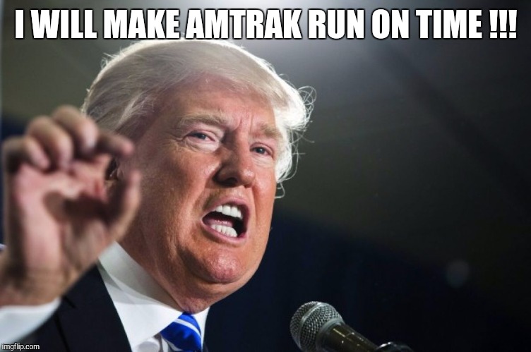 donald trump | I WILL MAKE AMTRAK RUN ON TIME !!! | image tagged in donald trump | made w/ Imgflip meme maker