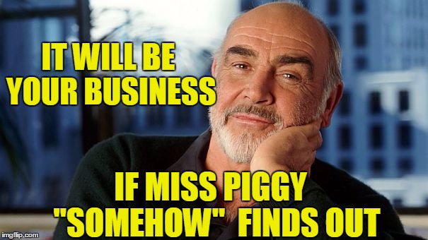 IT WILL BE YOUR BUSINESS IF MISS PIGGY  "SOMEHOW"  FINDS OUT | image tagged in sean | made w/ Imgflip meme maker