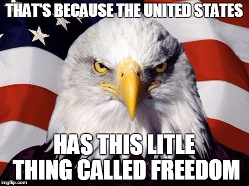 THAT'S BECAUSE THE UNITED STATES HAS THIS LITLE THING CALLED FREEDOM | made w/ Imgflip meme maker