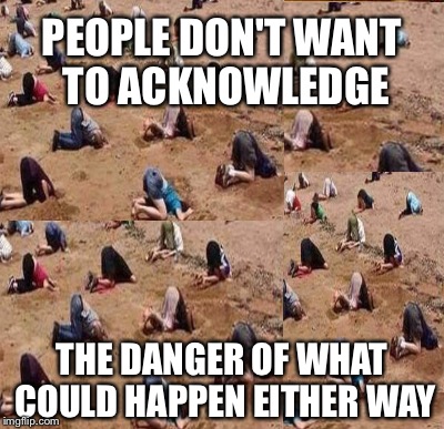 PEOPLE DON'T WANT TO ACKNOWLEDGE THE DANGER OF WHAT COULD HAPPEN EITHER WAY | made w/ Imgflip meme maker