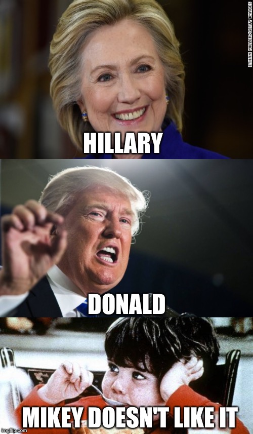 You don't have to be a kid to realize this... | HILLARY; DONALD; MIKEY DOESN'T LIKE IT | image tagged in memes,election 2016 | made w/ Imgflip meme maker