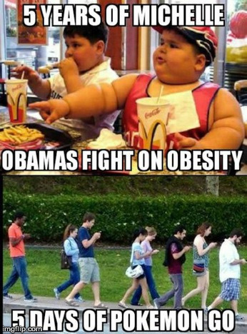 The First Lady's program vs Niantic's/Nintendo's program | 5 YEARS OF MICHELLE OBAMAS FIGHT ON OBESITY
5 DAYS OF POKEMON GO | image tagged in memes,funny,fat kid,people,pokemon go,pokemon | made w/ Imgflip meme maker