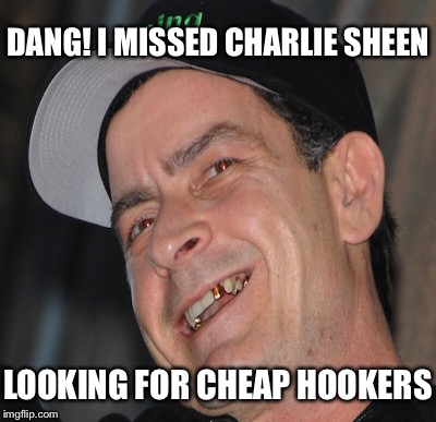 DANG! I MISSED CHARLIE SHEEN LOOKING FOR CHEAP HOOKERS | made w/ Imgflip meme maker