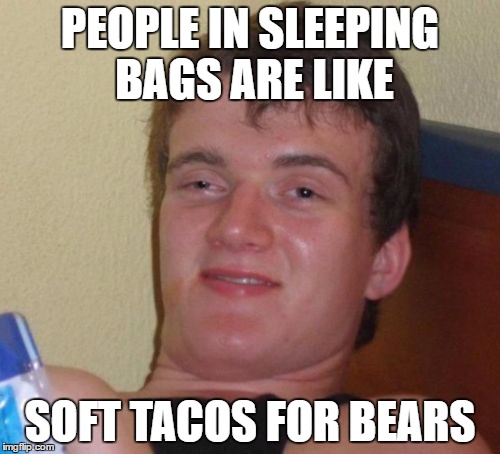 10 Guy Meme | PEOPLE IN SLEEPING BAGS ARE LIKE; SOFT TACOS FOR BEARS | image tagged in memes,10 guy | made w/ Imgflip meme maker