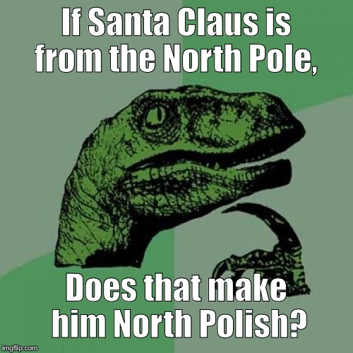 Philosoraptor | If Santa Claus is from the North Pole, Does that make him North Polish? | image tagged in memes,philosoraptor | made w/ Imgflip meme maker