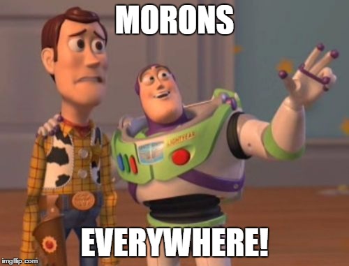 X, X Everywhere | MORONS; EVERYWHERE! | image tagged in memes,x x everywhere | made w/ Imgflip meme maker