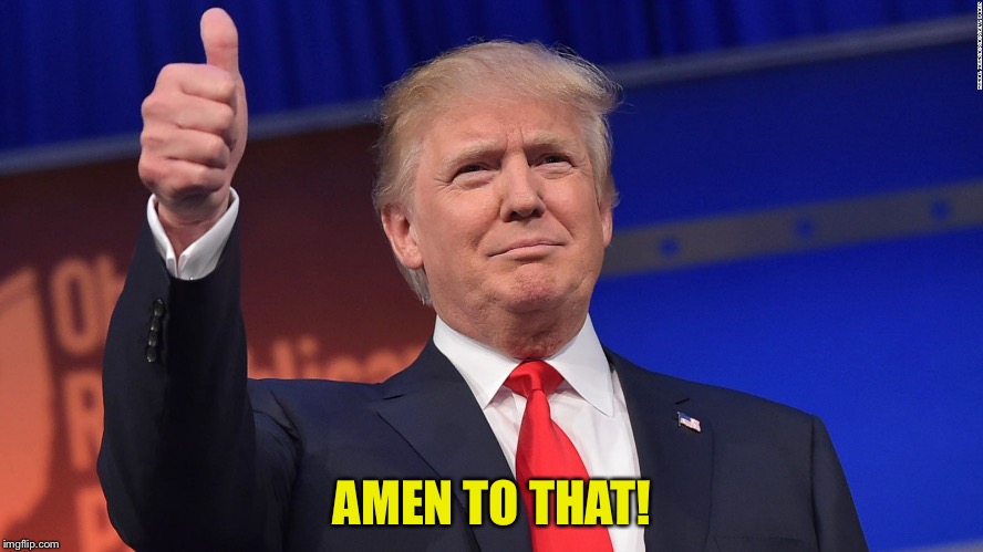 Trump Thumbs Up | AMEN TO THAT! | image tagged in trump thumbs up | made w/ Imgflip meme maker
