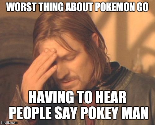 Frustrated Boromir | WORST THING ABOUT POKEMON GO; HAVING TO HEAR PEOPLE SAY POKEY MAN | image tagged in memes,frustrated boromir | made w/ Imgflip meme maker