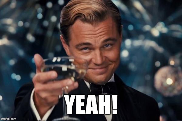 Leonardo Dicaprio Cheers Meme | YEAH! | image tagged in memes,leonardo dicaprio cheers | made w/ Imgflip meme maker