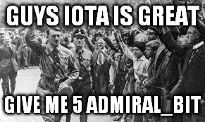 Nazi Germany Approves | GUYS IOTA IS GREAT; GIVE ME 5 ADMIRAL_BIT | image tagged in nazi germany approves | made w/ Imgflip meme maker