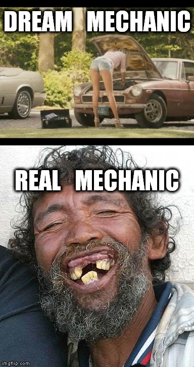 DREAM MECHANIC; REAL MECHANIC image tagged in meme,mechanic,funny,ugly... 