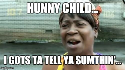 Ain't Nobody Got Time For That Meme | HUNNY CHILD... I GOTS TA TELL YA SUMTHIN'... | image tagged in memes,aint nobody got time for that | made w/ Imgflip meme maker