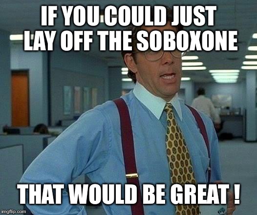 That Would Be Great Meme | IF YOU COULD JUST LAY OFF THE SOBOXONE; THAT WOULD BE GREAT ! | image tagged in memes,that would be great | made w/ Imgflip meme maker