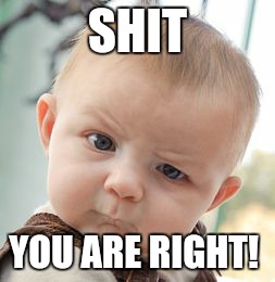 Skeptical Baby Meme | SHIT YOU ARE RIGHT! | image tagged in memes,skeptical baby | made w/ Imgflip meme maker
