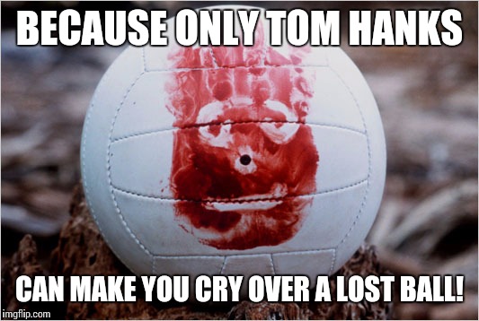 Wilson volleyball Castaway | BECAUSE ONLY TOM HANKS; CAN MAKE YOU CRY OVER A LOST BALL! | image tagged in wilson volleyball castaway | made w/ Imgflip meme maker