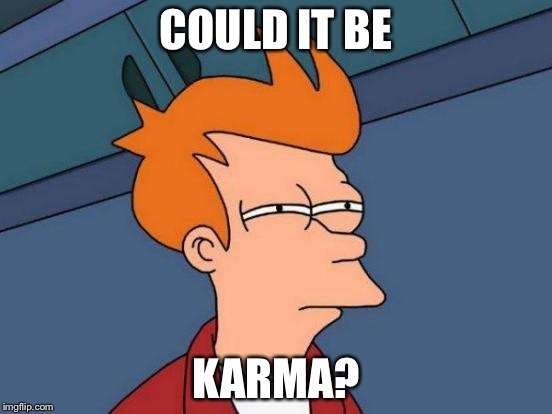 Futurama Fry Meme | COULD IT BE KARMA? | image tagged in memes,futurama fry | made w/ Imgflip meme maker