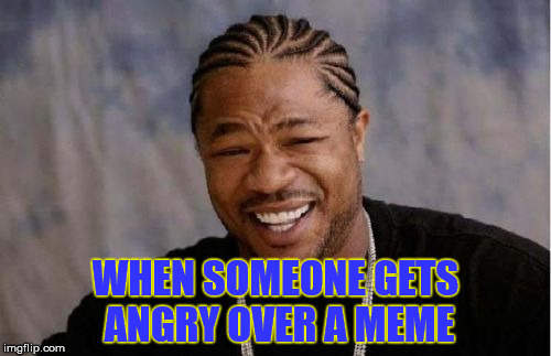 Yo Dawg Heard You Meme | WHEN SOMEONE GETS ANGRY OVER A MEME | image tagged in memes,yo dawg heard you,funny memes,angry | made w/ Imgflip meme maker