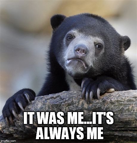 Confession Bear Meme | IT WAS ME...IT'S ALWAYS ME | image tagged in memes,confession bear | made w/ Imgflip meme maker