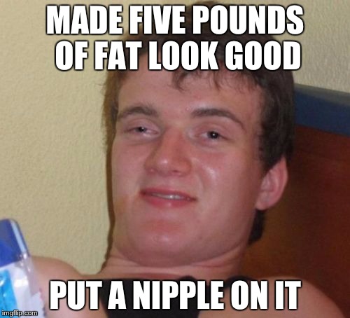 10 Guy | MADE FIVE POUNDS OF FAT LOOK GOOD; PUT A NIPPLE ON IT | image tagged in memes,10 guy | made w/ Imgflip meme maker