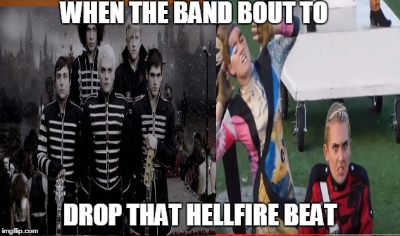 Dark High Band | WHEN THE BAND BOUT TO; DROP THAT HELLFIRE BEAT | image tagged in music,band,funny,mic drop,crazy,rock and roll | made w/ Imgflip meme maker