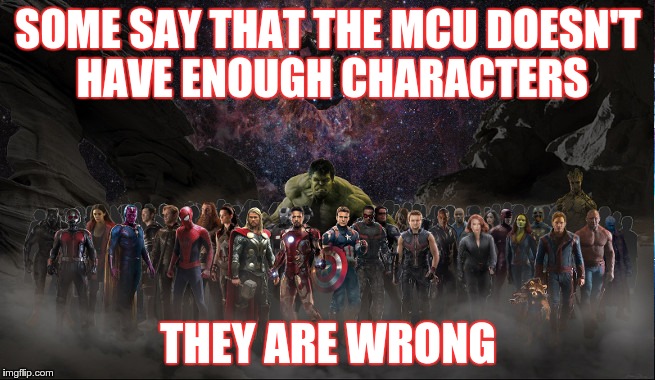 TOO MANY SUPERS | SOME SAY THAT THE MCU DOESN'T HAVE ENOUGH CHARACTERS; THEY ARE WRONG | image tagged in marvel,mcu,avengers,infinity war | made w/ Imgflip meme maker