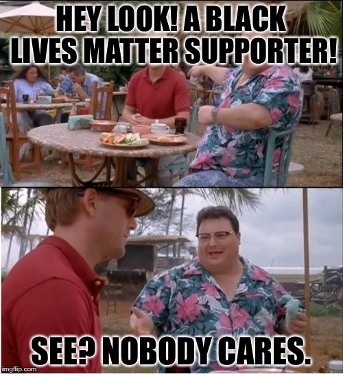 When you support the black lives matter movement | HEY LOOK! A BLACK LIVES MATTER SUPPORTER! SEE? NOBODY CARES. | image tagged in memes,see nobody cares,black lives matter | made w/ Imgflip meme maker