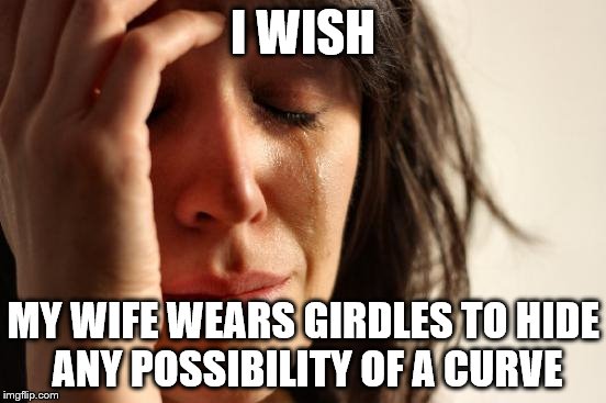 First World Problems Meme | I WISH MY WIFE WEARS GIRDLES TO HIDE ANY POSSIBILITY OF A CURVE | image tagged in memes,first world problems | made w/ Imgflip meme maker