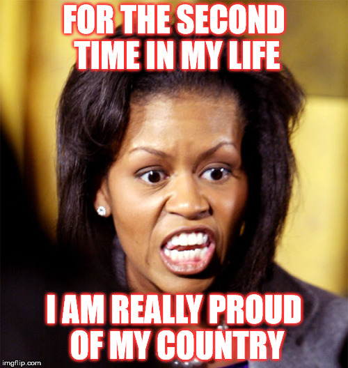 Michelle Obama | FOR THE SECOND TIME IN MY LIFE; I AM REALLY PROUD OF MY COUNTRY | image tagged in michelle obama speech | made w/ Imgflip meme maker