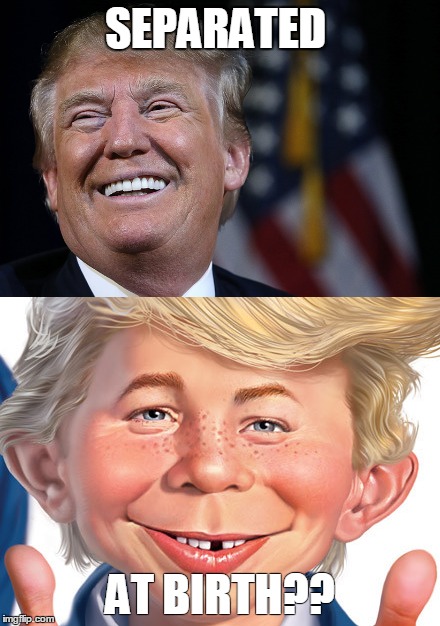 Trump/ Neuman | SEPARATED; AT BIRTH?? | image tagged in what me worry | made w/ Imgflip meme maker