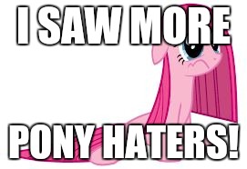 Pinkie Pie very sad | I SAW MORE; PONY HATERS! | image tagged in pinkie pie very sad | made w/ Imgflip meme maker