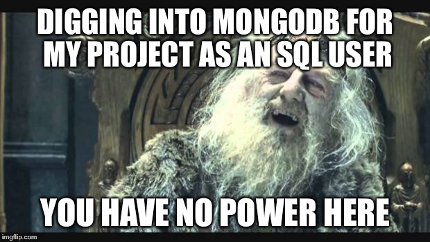 You have no power here | DIGGING INTO MONGODB FOR MY PROJECT AS AN SQL USER; YOU HAVE NO POWER HERE | image tagged in you have no power here | made w/ Imgflip meme maker