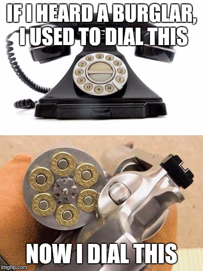 Who you u gunna call | IF I HEARD A BURGLAR, I USED TO DIAL THIS; NOW I DIAL THIS | image tagged in crime,self defense | made w/ Imgflip meme maker