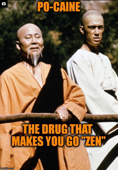 PO-CAINE; THE DRUG THAT MAKES YOU GO "ZEN" | image tagged in memes,kung fu,zen,humor | made w/ Imgflip meme maker