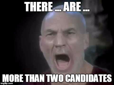 picard yelling | THERE ... ARE ... MORE THAN TWO CANDIDATES | image tagged in picard yelling | made w/ Imgflip meme maker