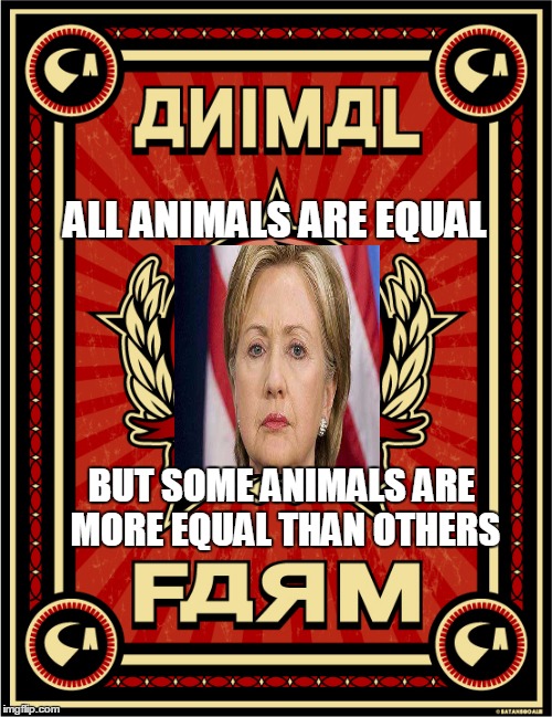 ALL ANIMALS ARE EQUAL; BUT SOME ANIMALS ARE MORE EQUAL THAN OTHERS | image tagged in hillary clinton,animal farm | made w/ Imgflip meme maker