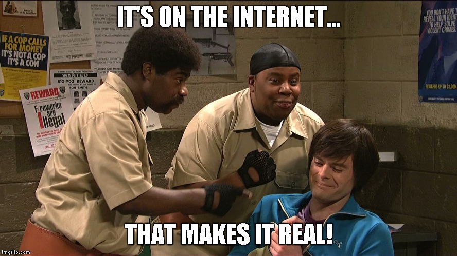 The internet is real |  IT'S ON THE INTERNET... THAT MAKES IT REAL! | image tagged in internet realization,snl,it's true | made w/ Imgflip meme maker