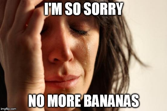 First World Problems | I'M SO SORRY; NO MORE BANANAS | image tagged in memes,first world problems | made w/ Imgflip meme maker